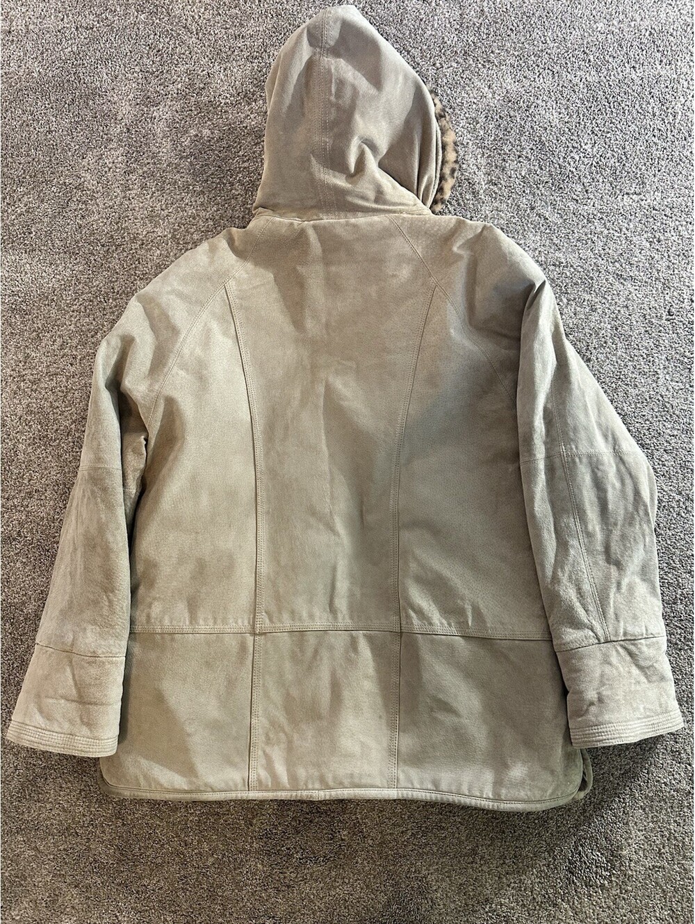 Y2K Leopard Cheetah Print Lined St Johns Bay Suede Hooded Jacket Coat L Petite - Picture 13 of 13